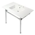 Fauceture KVPB37227W81 37-Inch Console Sink with Stainless Steel Legs (8-Inch, 3 Hole), White/Polished Chrome KVPB37227W81